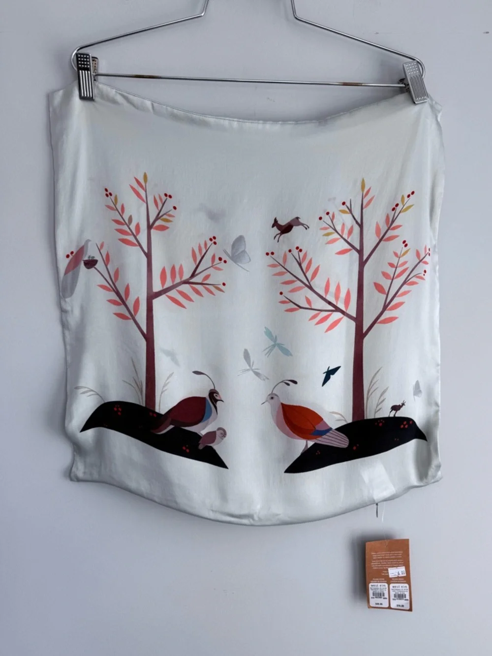 West Elm Silk Pillow Cover 20x20 Nature Print Bird Tree Minimalist Boho Decor